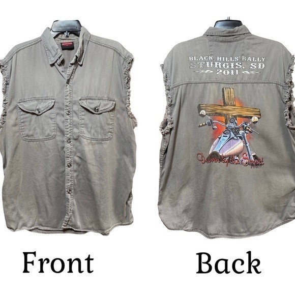 Bikers Edge- Sturgis Rally 2012 Button Down Cut Off Sleeve Men’s Shirt- Sz. XL - Picture 1 of 12